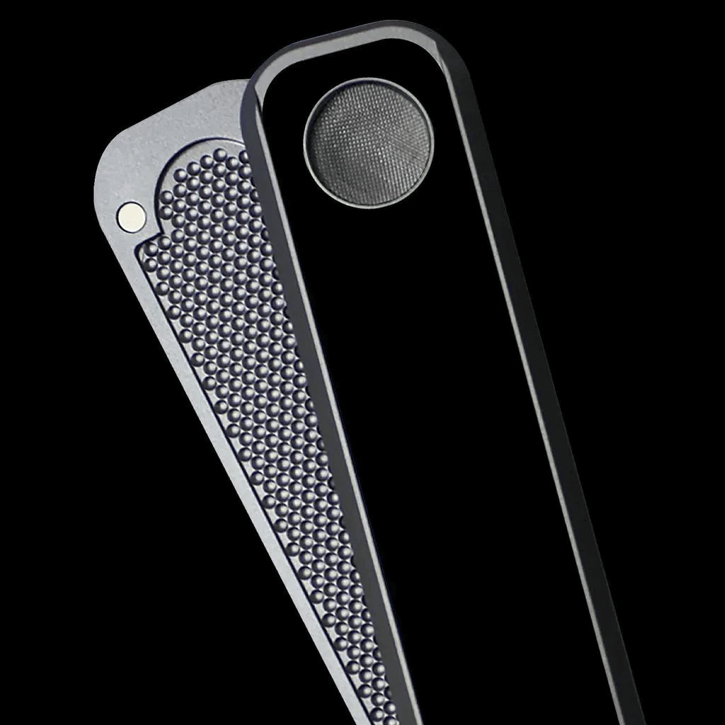Genius Pipe – Gun Metal Grey edition with back plate shown offset from body and no slide attached.
