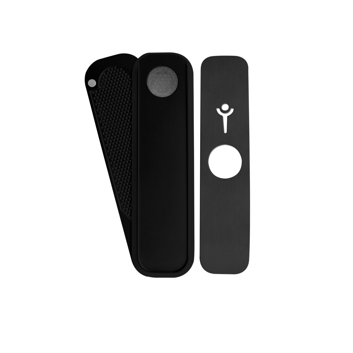 Genius Pipe Mini Black disassembled with transparent background β top and slider shown separately.