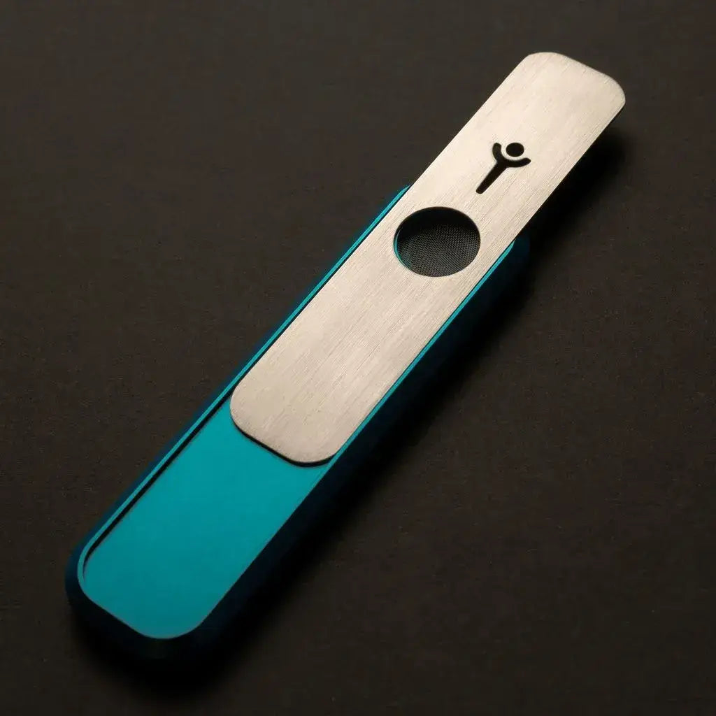 Genius Pipe Mini Teal with magnetic slider open, showing bowl.