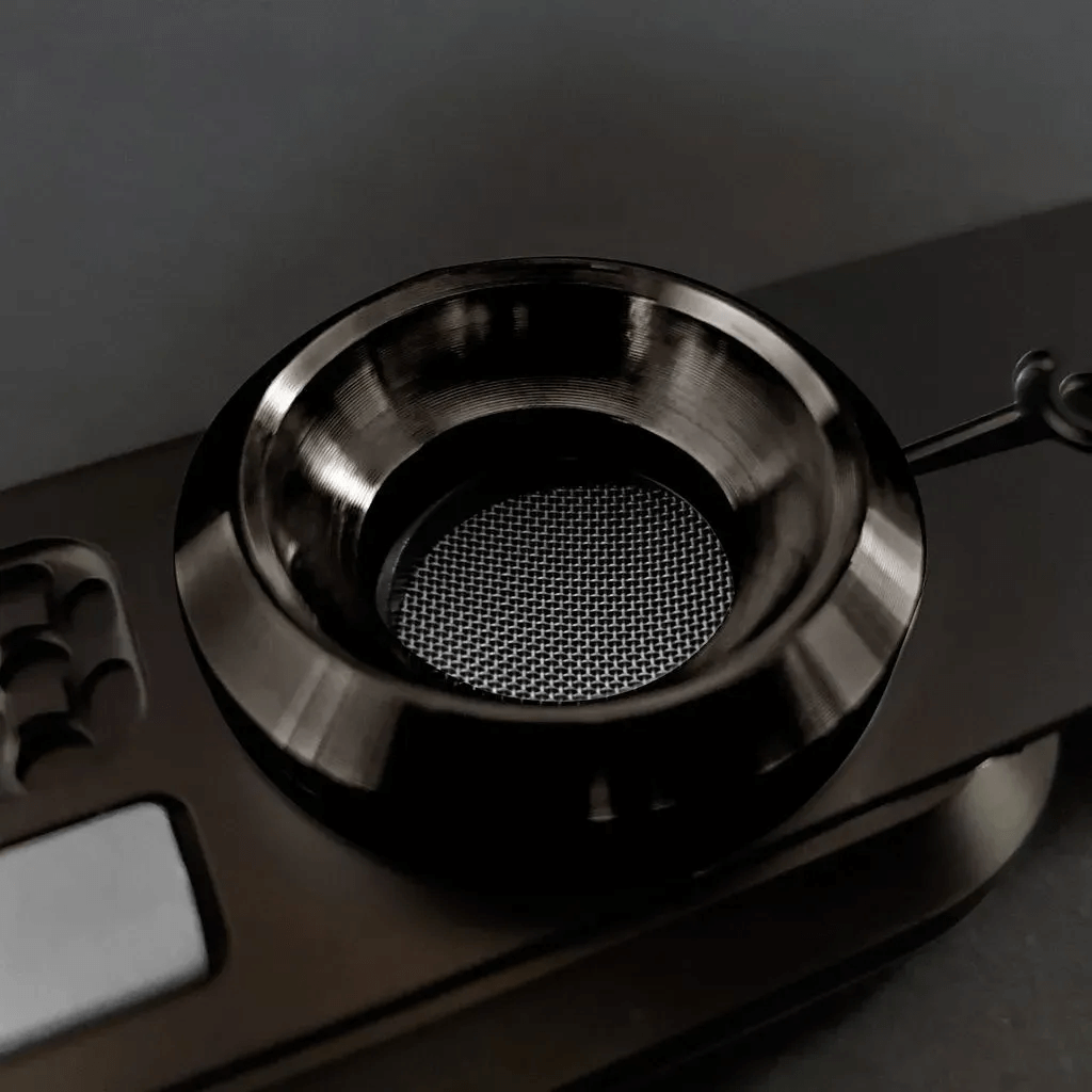 Black Party Bowl attached to black Genius Pipe – zoomed on bowl.