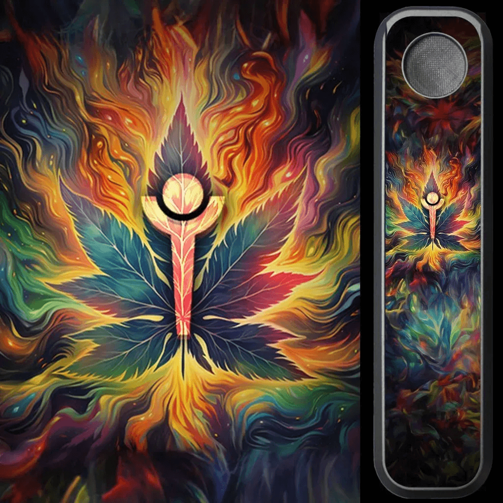 Genius Pipe – The Burning Flower edition shown over a matching floral background design.