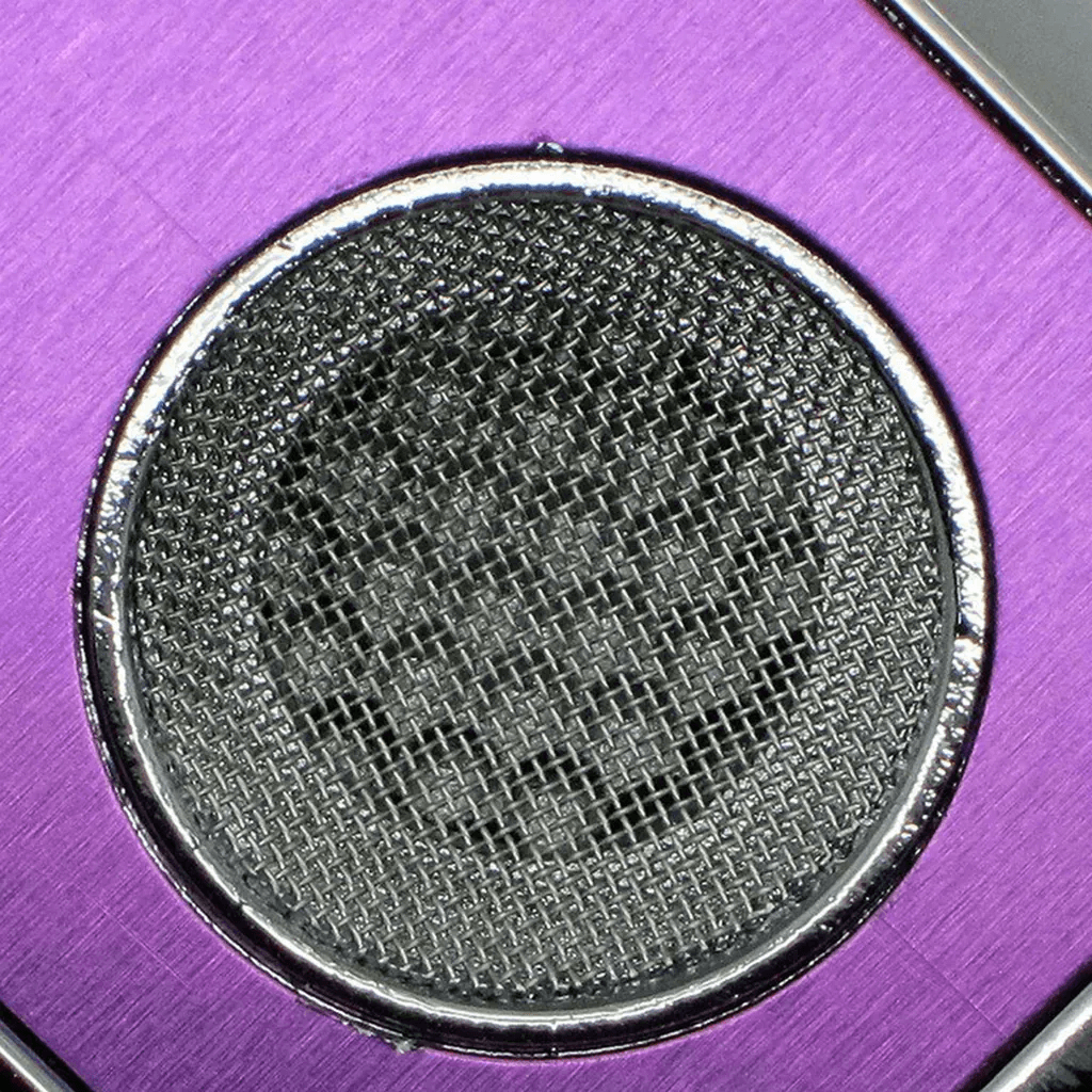 Genius TruTaste Screen inserted into bowl of purple Genius Pipe – close-up view.