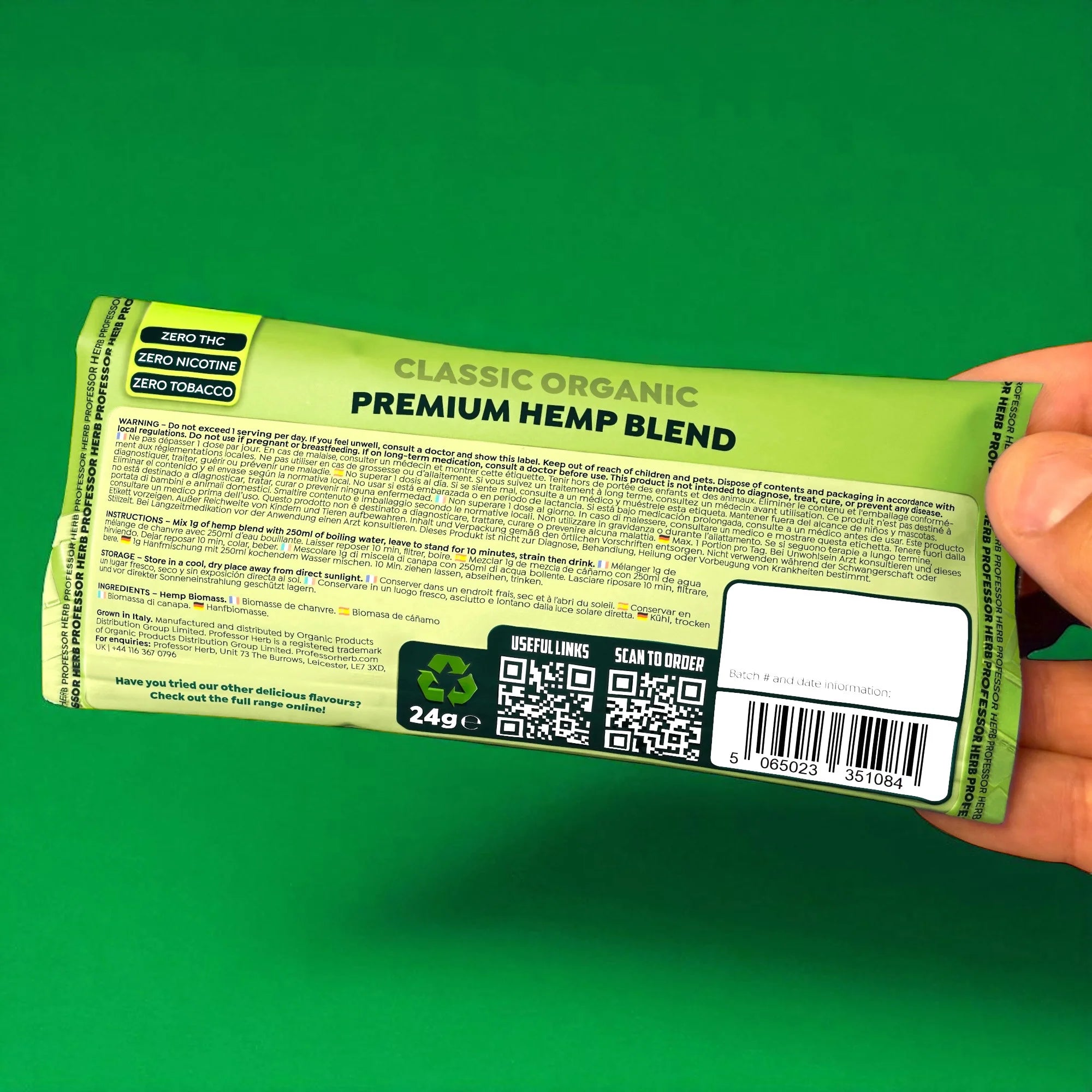 Professor Herb Premium Hemp Blend (24 g) – Classic Organic Unflavoured